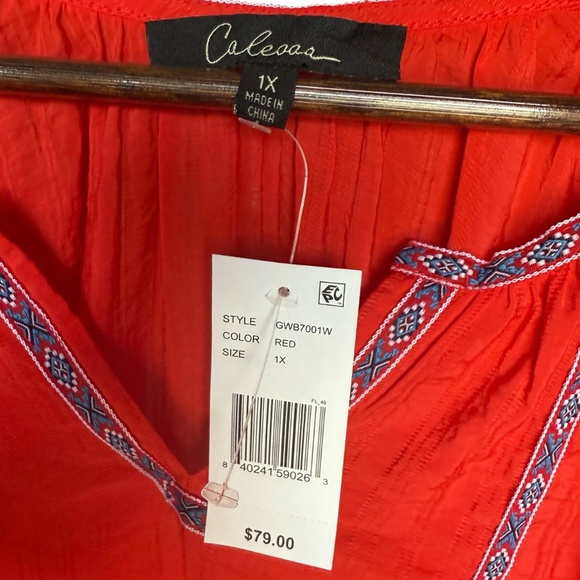 NWT Calessa Red Embroidered Blouse Sz 1X - Picture 5 of 6